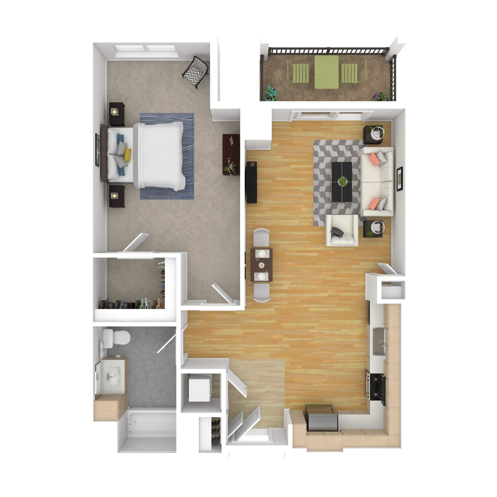Floorplan layout for apartment style 1E
