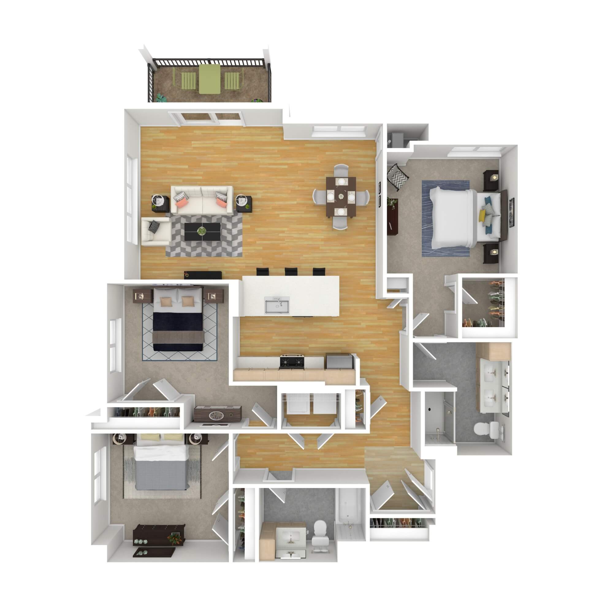 Floorplan layout for apartment style 3B