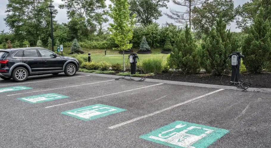Electric vehicle charging stations available for residents at The Apartments at Cold Brook Crossing in Sudbury, MA.