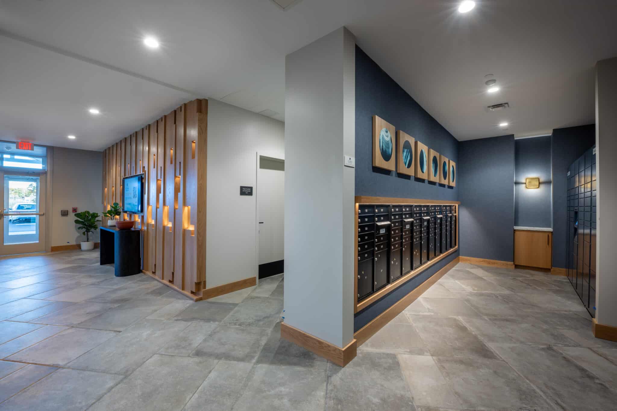 Mail area in the lobby at The Apartments at Cold Brook Crossing